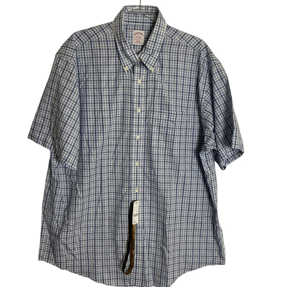 Brooks Brothers Button Down Shirt Mens XL Blue Plaid Supima Cotton Non-Iron